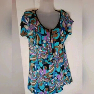 AVITAL Western‎ Colorful Artistic Hippie Flutter Sleeve Zipper blouse